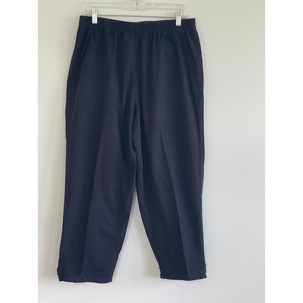 Black Cotton Elastic Waist Cropped Pants Womens Sea Breeze of California SZ L